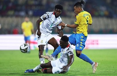 Stars players in action against Gabon in the just-ended AFCON tournament