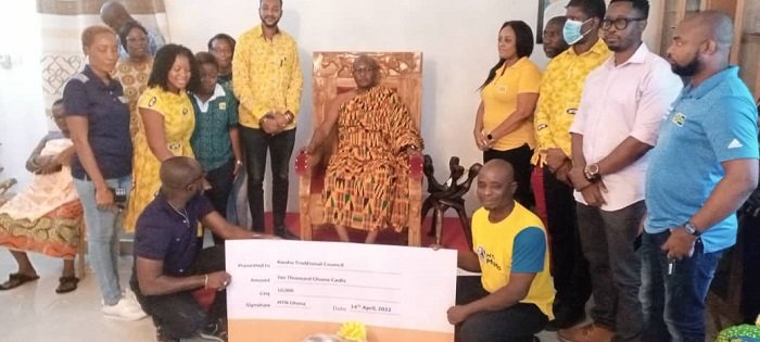 Management of MTN Ghana presented a cheque to Daasebre Akuamoah Agyapong II, Paramount Chief of Kwahu Traditional Area