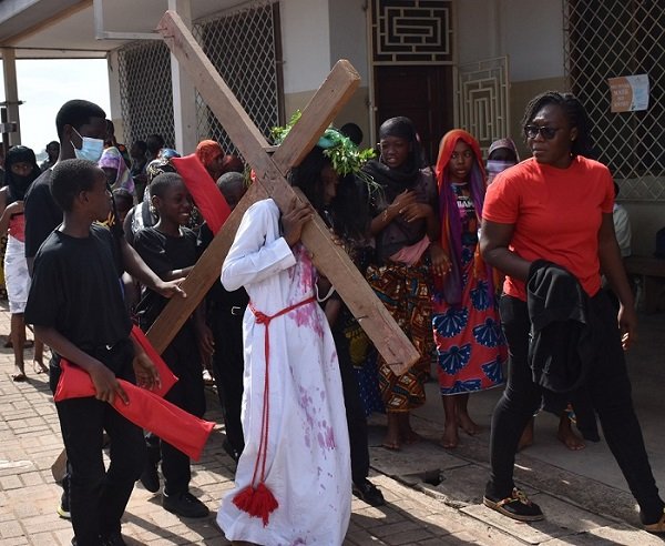 The children staged the passion of Christ last weekend