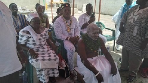 • Nii Ayi Aryeetey (in front) with Abriwatia Tetteokor(left),Nii Adu Okanfrah III (middle)and Nii Tetteh Ameh II after the ceremony