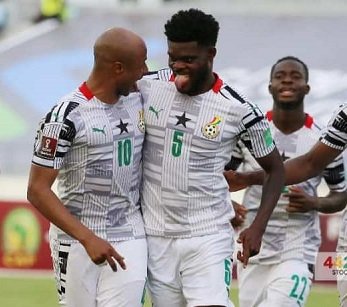 Partey (centre) Ghana's midfield loom