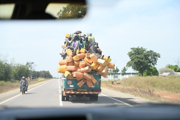 • A loaded bus on the highway