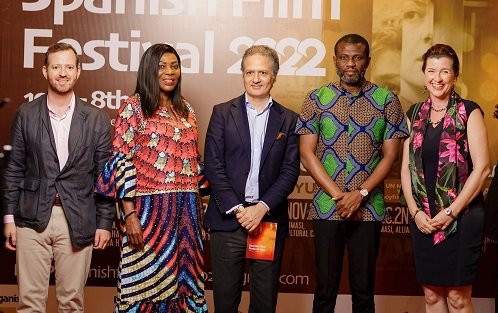 Mr Javier Gutierrez (middle) with Mr Mark Okraku Mantey, Mrs Elizabeth Sackey, AMA boss and a team from the Spanish Embassy
