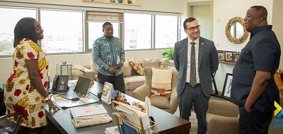 Mr. Lawrence Agyinsam (right) in an interaction with Jean claude Galea, together with some GEXIM executives