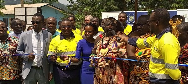 • Divisional Chief of Bosomtwe, Nana Kwabena Amponsah IV and other dignitaries cutting the tape to inaugurate the new girls dormitory