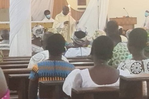 ●●Reverend Father Ignatius Ayivor (standing), delivering his homily