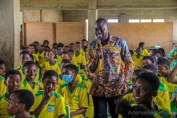 Mr Nathaniel Quaye educating some of the pupils on the positive use of internet and social media