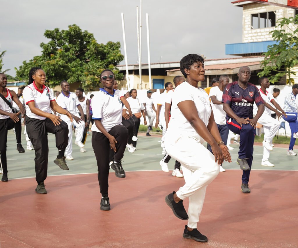 A section of some senior correctional officers burning calories through health walk