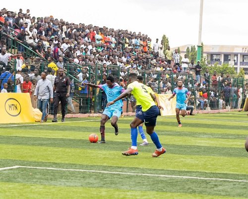 An action scene from the third place match between Dichemso and Kwadaso