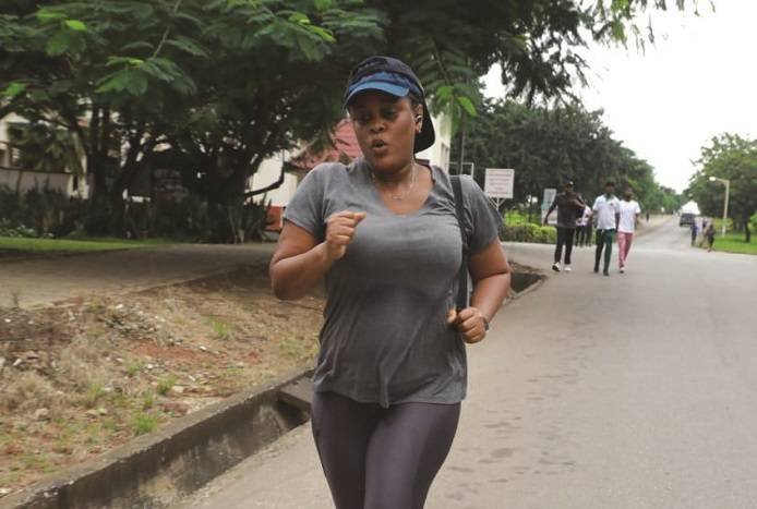 Madam ‘Vim’ Efua Falconer of MTN Corporate Communication tested her fitness with light jogging