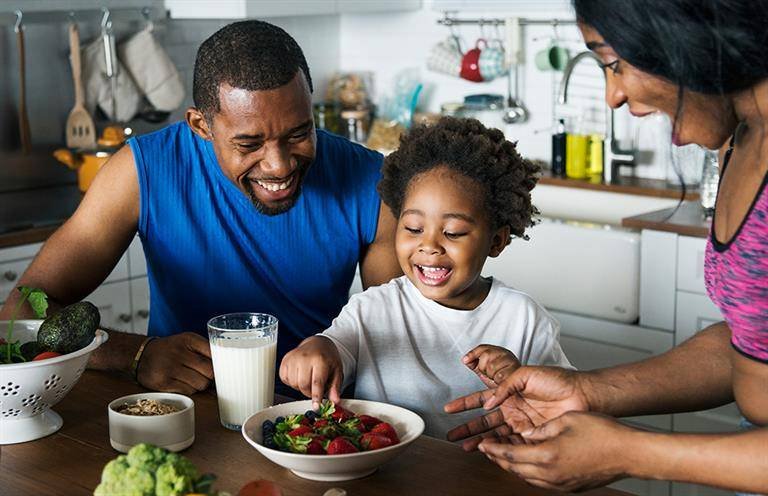 A family  eating healthily