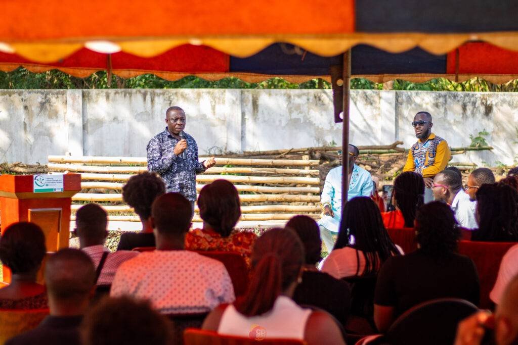 Professor Kwadwo Owusu speaks to students