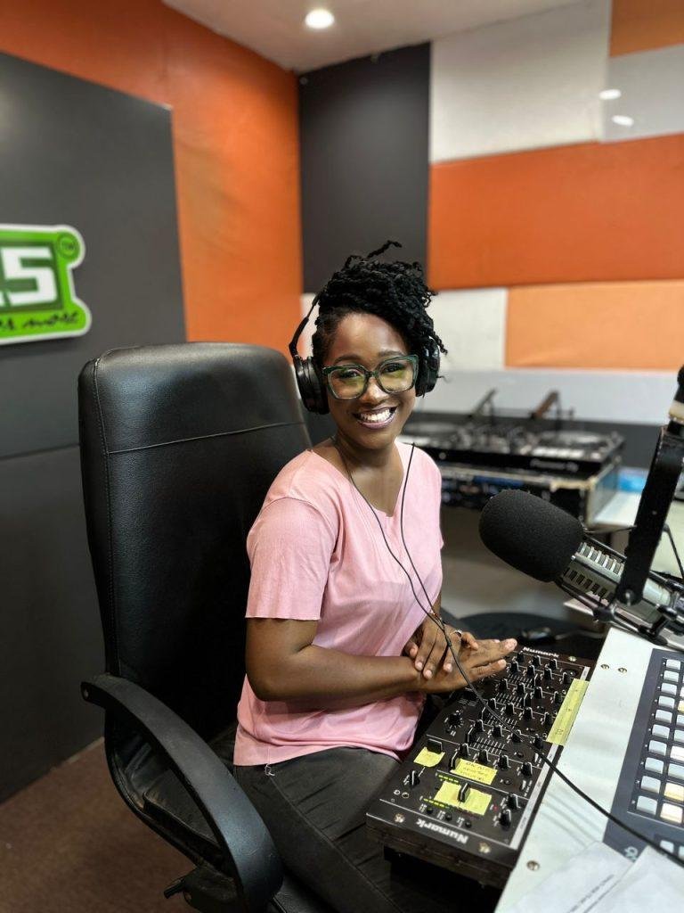 Ms Abena doing what she loves on radio
