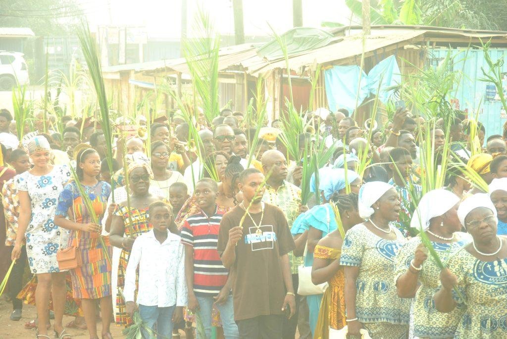 Some of the members with their palm  fronts to mark the day