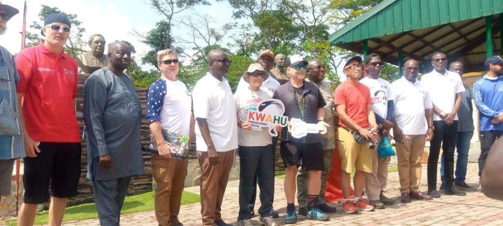 Eastern Regional Minister, Seth Kwame Acheampong, (fourth from left), CEO OF GTA, Mr Akwasi Agyeman and other dignitaries in a group photo with pilots