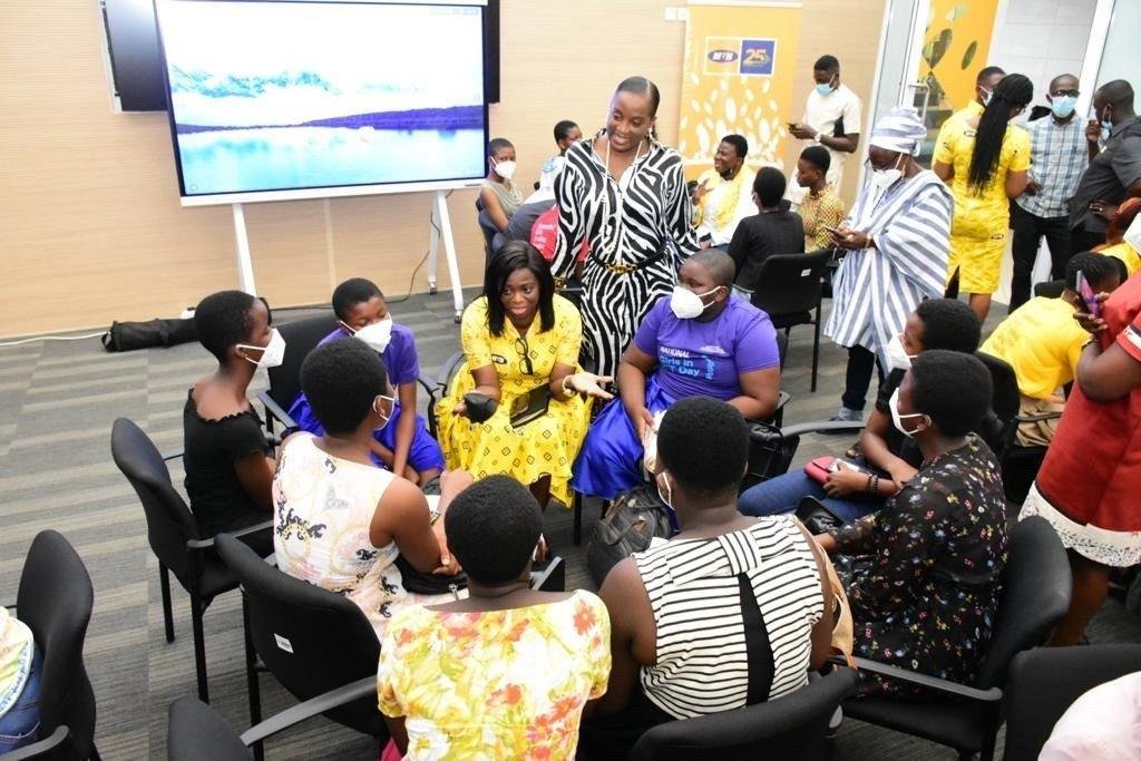 MTN Chief Finance Officer, Antoinette Kwofie and Women in Technology rep interacting with mentees