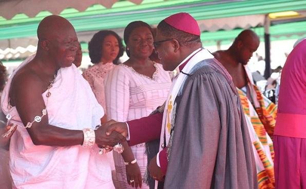 Most Reverend Dr. Paul Kwabena Boafo, the Presiding Bishop of the Methodist Church, Ghana greets the Asantehene