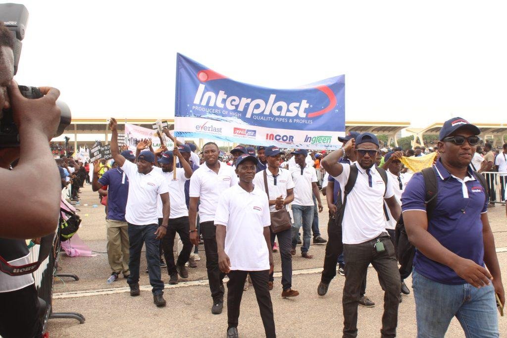 Some workers of Interplast marching.