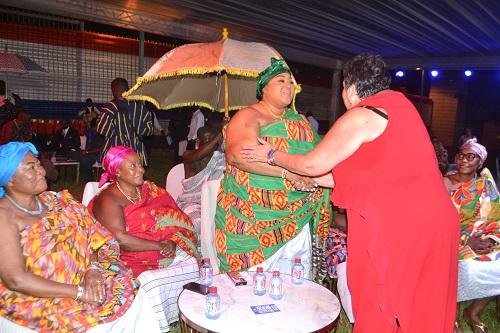 Ms Virgenia Palmer (right) welcoming some Queen Mothers to the programme    Photo Victor A. Buxton