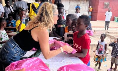 • A section of the children receiving their books