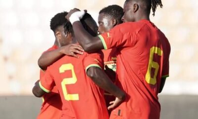 Black Stars players celebrate a goal