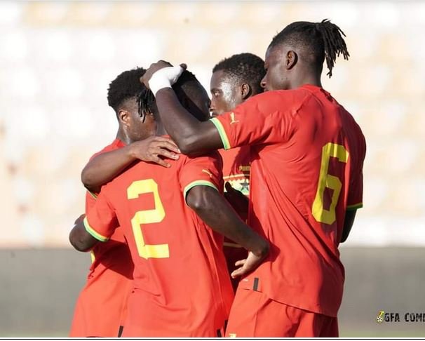 Black Stars players celebrate a goal