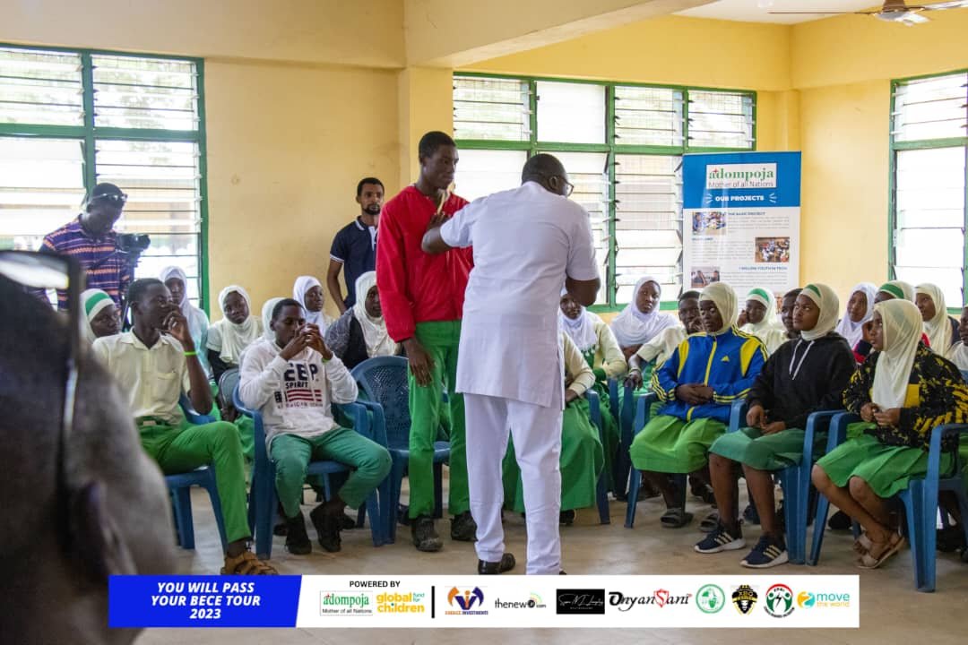 Mr Newton with some BECE candidates