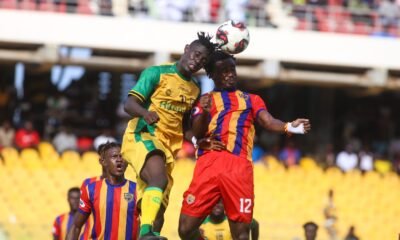 Kotoko’s Kwame Poku in an aerial battle with Emmanuel Amankwah