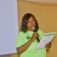 •Ms Abdulai (inset) addressing students of Accra Girls