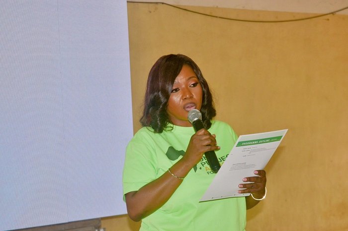 •Ms Abdulai (inset) addressing students of Accra Girls