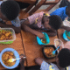 School children eating healthy food