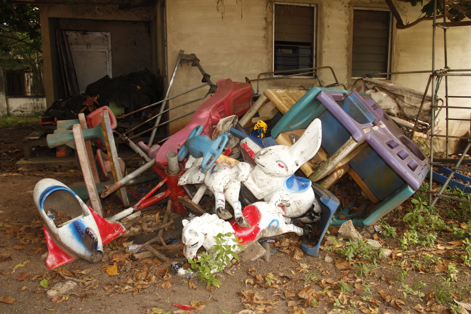 Some broken playground equipment