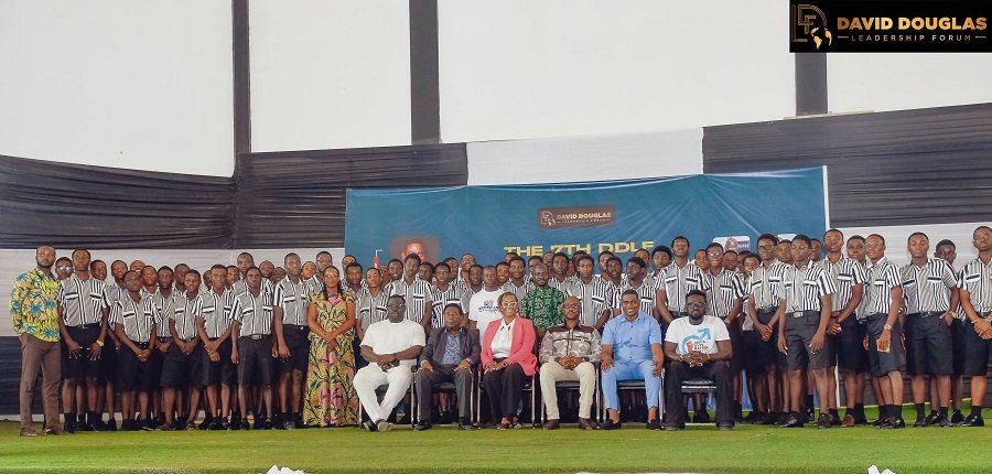 • Prof Pikay Richardson with other dignitaries and students of Adisadel College