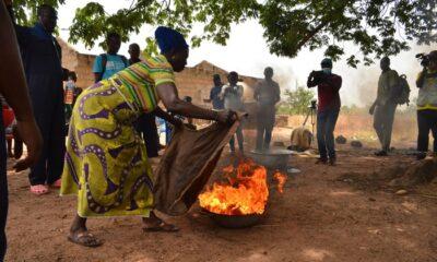 • A farmer going through the rudiment of extinguishing fire