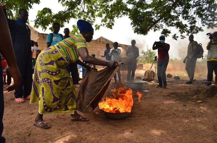 • A farmer going through the rudiment of extinguishing fire