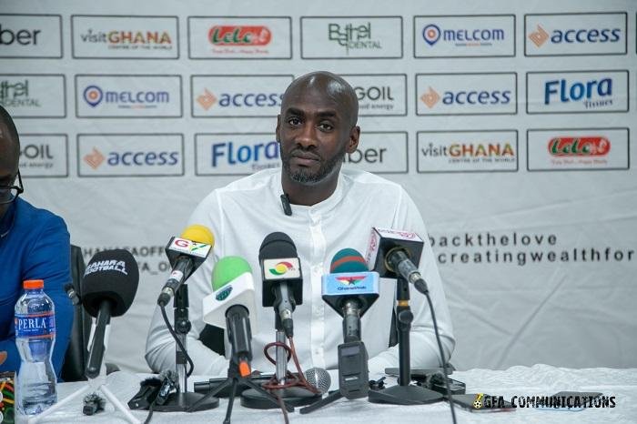 Coach Otto Addo addressing the press after the game