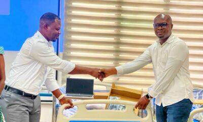 • Mr.Jacob Edmund-Acquah, President of the Fifty 50 Club (right) in a handshake with Dr. Kwadwo Anim, Executive Director of the AGA Health Foundation and a member of the Club