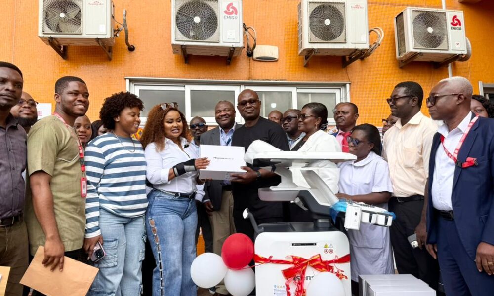 • Nana Ama MacBrown presenting the equipment to the medical authorities