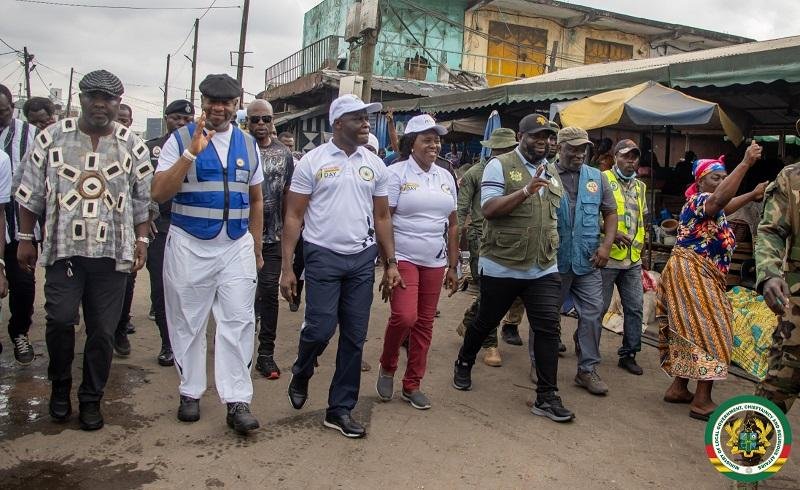 The Ga Mantse, King Tackie Teiko Tsuru, (second from left ) with others inspecting the exercise
