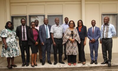 • Mr. Kwesi Adjei Kersi [middle] with Mr. David Jockic Ankrah [fourth from left], Dr. Charity Binka [fourth from right] Staff from SIC and NTC Management after the meeting Photo: Okai Elizabeth