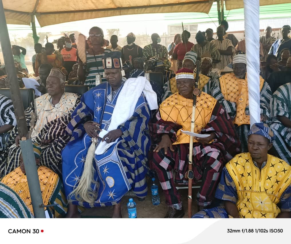 Naba Billia-Maaletinga Afegra III, flanked by his chiefs and elders at this N'daakoya Festival observed in Zuarungu