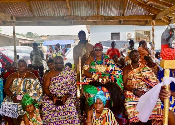 Nana Kofi Budu Sersah 1V (seated third from left) with Odikro Hemaa Nana Ekua Essumanba I(seated second from left) with other traditional rulers at the durbar