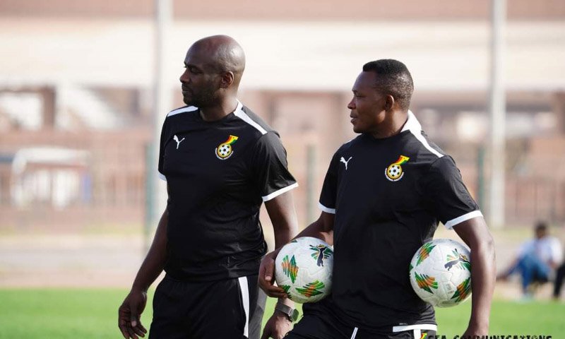 Otto Addo (left) an Joseph Paintsil at a training session