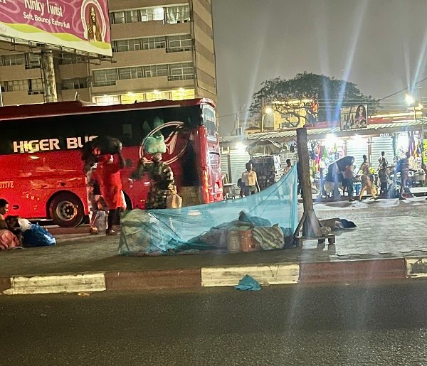 Some homeless people sleeping under the Kwame Nkrumah Interchange