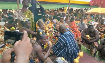 Ahmed Ibrahim exchanging pleasantaries with the chief