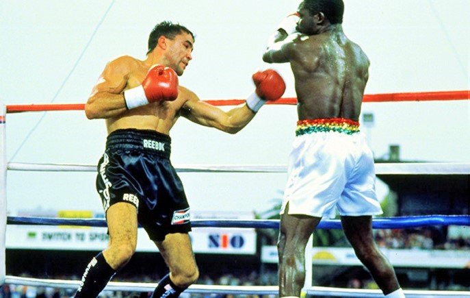 Azumah and Fenech in a bout