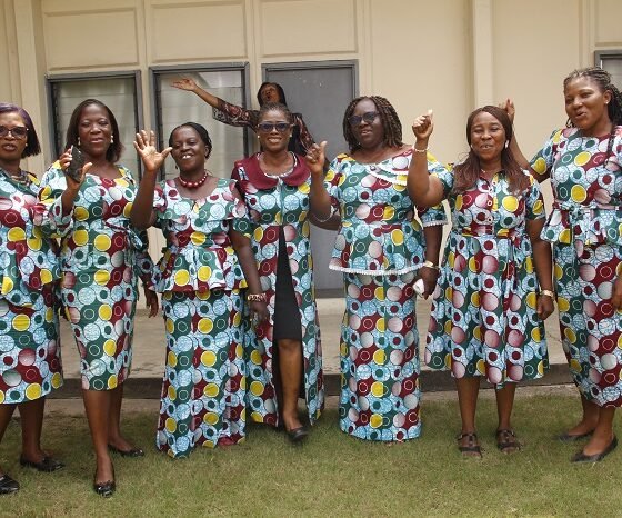 Mrs Georgina Quaittoo [third from right] pose with some members of the Association Photos Okai Elizabeth.