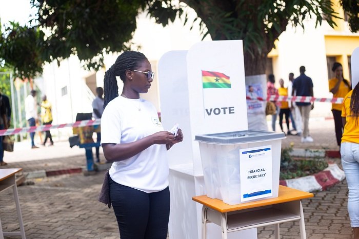 A university student casting her vote