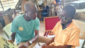 A child going through an eye screening