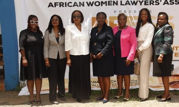 Ms Effiba Amihere [middle] with some members of the Association after press conference Photo Okai Elizabeth.